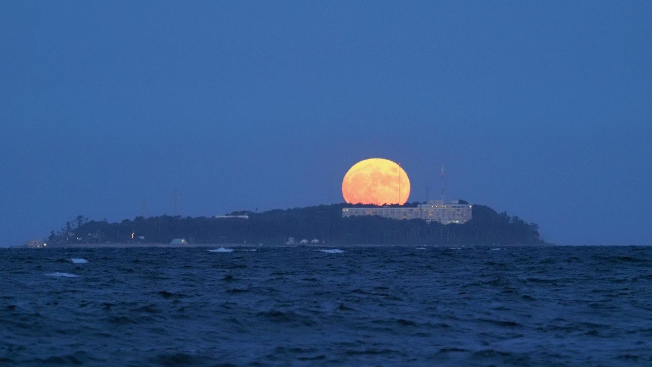 Harvest moon rising over Hatsushima Island, Japan | London Photography Awards